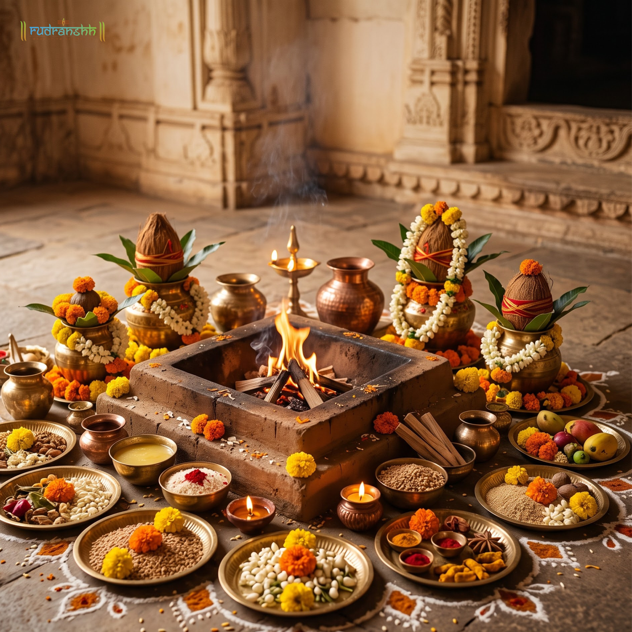 Grah Shanti Pooja arrangement with traditional offerings